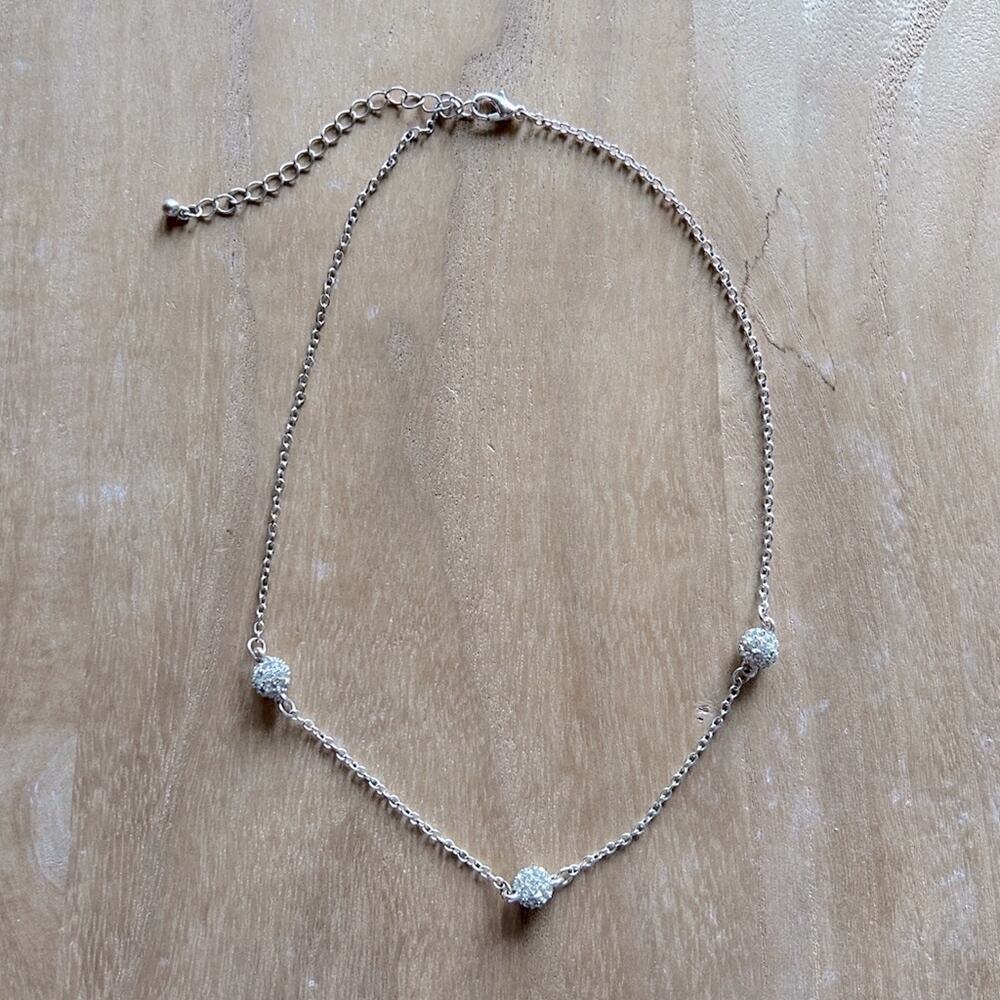 Rhinestone Ball Pendants Silver Chain Lobster Claw Clasp Adjustable Necklace